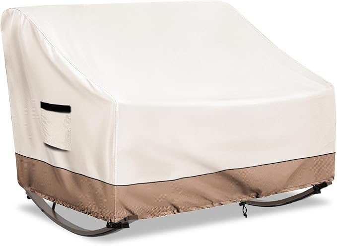 Outdoor Rocking Chair Cover, Heavy Duty Waterproof Oversized Double Rocking Papasan Chair Cover with Split Zipper, Easy to use, Beige