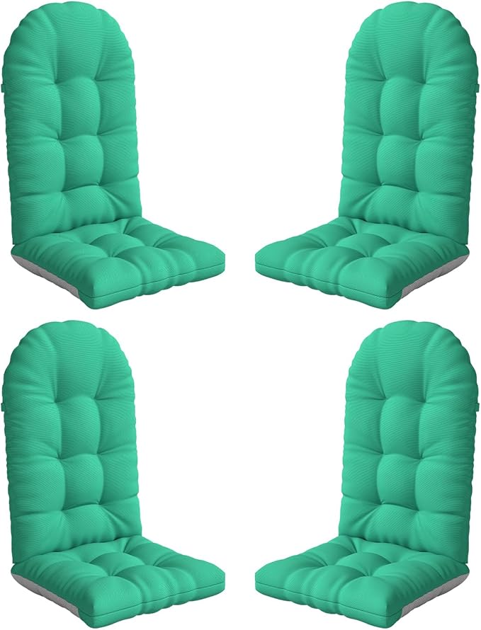 Adirondack Chair Cushion Set of 4, Thickened Patio Chair Cushions with Ties, Waterproof and UV-Protected Rocking Chair Cushion for Indoor and Outdoor, Green.