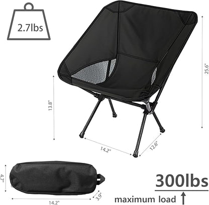 Wind Tour Portable Camping Chair Lightweight Foldable Outdoor Chair for Hiking Camp Backpacking Lawn Beach Fishing Picnic with Carry Bag (Black)