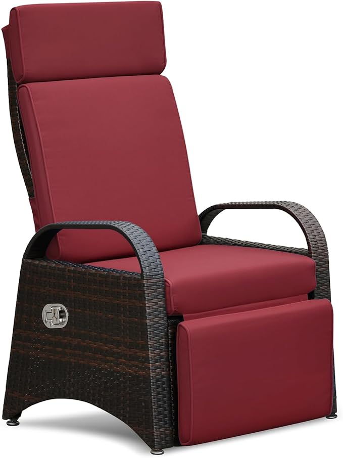 ATR ART TO REAL Outdoor Recliner Replacement Cushion, High Back Chair Cushions Patio Wicker Reclinning Chairs Seat Pad, Removable Cover, Waterproof, UV Resistant (Style A, Red)