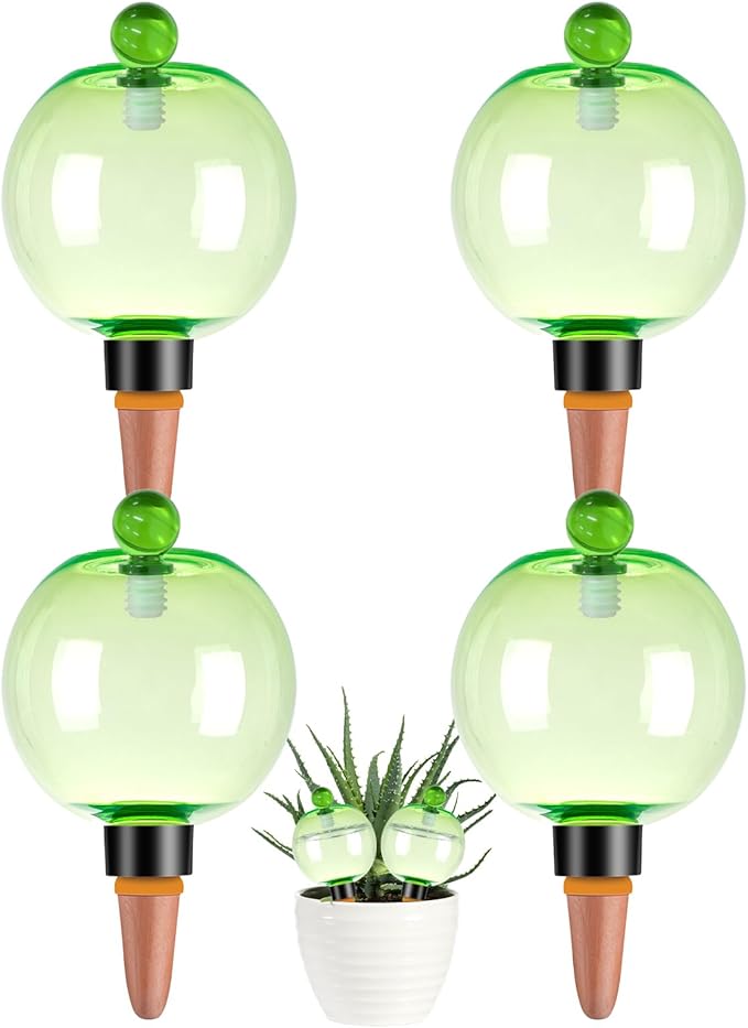 4 Pack Self Watering Globes 17oz Large Plant Watering Globes Top Fill, Self Water Planter Insert Indoor/Outdoor Plastic Water Bulbs Slow Release Terracotta for Plants, Green