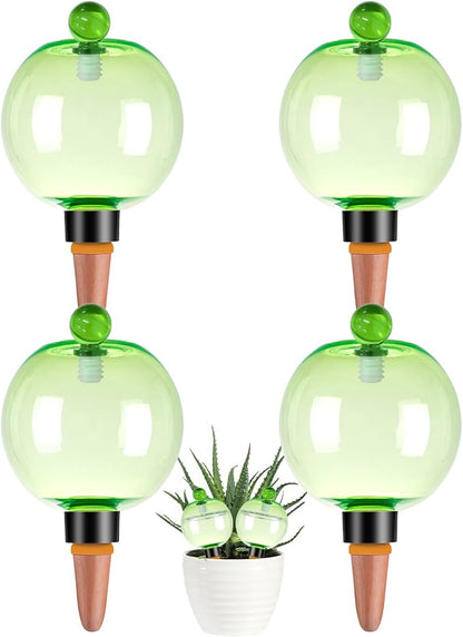 4 Pack Self Watering Globes 17oz Large Plant Watering Globes Top Fill, Self Water Planter Insert Indoor/Outdoor Plastic Water Bulbs Slow Release Terracotta for Plants, Green