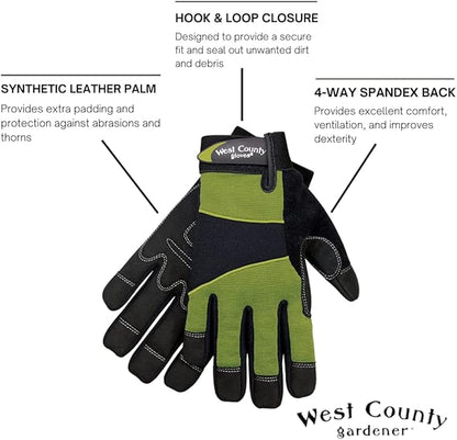 West Chester Protective Gear 013S/XL Men's West County Gardener Gloves –X-Large, Stem, Work Gloves with Four-Way Spandex Backing, Adjustable Cuff