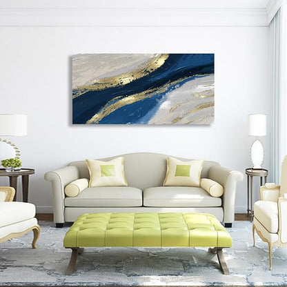Abstract Canvas Wall Art for Living room Office Bedroom Golden Blue Wall Art Print Oil Paintings Modern Abstract River Texture Pictures Wall Decor Artwork Waterproof Ready to Hang - 70in * 35inch