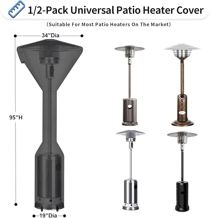 OutdoorLines Waterproof Outdoor Patio Heater Covers with Zipper and Storage Bag, Dust-proof UV-Resistant Windproof Propane Heavy Duty Heater Cover for Standing Heater, 1 Pack-95Hx34Dx19B inch Black
