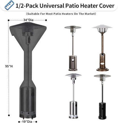 OutdoorLines Waterproof Outdoor Patio Heater Covers with Zipper and Storage Bag, Dust-proof UV-Resistant Windproof Propane Heavy Duty Heater Cover for Standing Heater, 1 Pack-95Hx34Dx19B inch Black