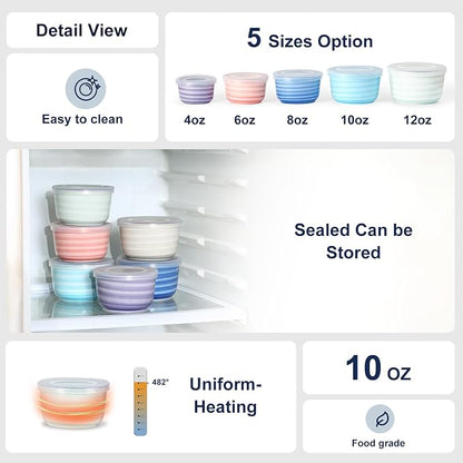 Selamica Ceramic Ramekins with Lids, 10 OZ Creme Brulee Ramekins with Covers Oven Safe, Custard Cups Small Baking Bowls for Souffle, Pudding, Onion Soup, Dips, Set of 6, Gradient Color