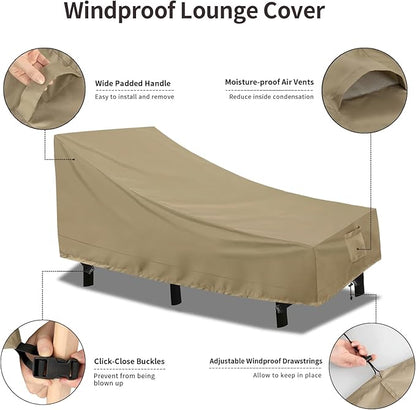 PureFit Outdoor Chaise Lounge Cover, Lounge Chair Covers Waterproof Patio Furniture Lounge Chair Cover, UV Resistant & Weatherproof, 1 Pack, 78"L x 35.5"W x 33"H Inches, Camel