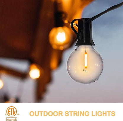 COOS BAY Outdoor Solar Powered String Lights 50 Feet G40 with 25 Shatterproof Bulbs (2 Spare), 4 Lighting Modes for Garden, Porch, Patio Gazebo Canopy Decor - Waterproof, E12 Base, 2700K