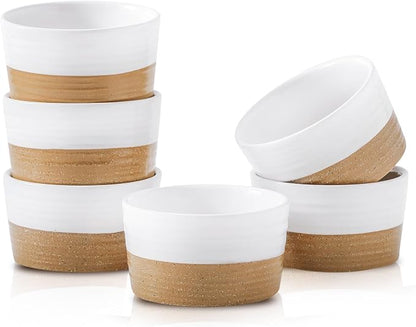 Hasense Ramekins, 6 oz Stoneware Ramekin Oven Safe Set of 6, Mini Ramekins Bowls for Dipping, Brulee, Custard, Farmhouse White Wedding Gift