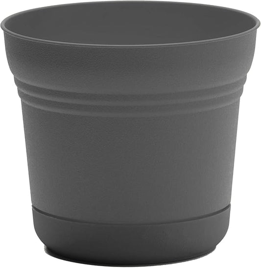 Bloem Saturn 5" Charcoal Round Resin Planter Pot with Snap-in Saucer for Indoor and Outdoor Gardening