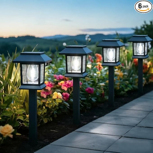 Greluna Solar Lights Outdoor, 6 Pack 6000K Waterproof Auto On/Off Solar Pathway Lights for Garden, Landscape, Path, Yard, Patio, Driveway, Walkway Decor