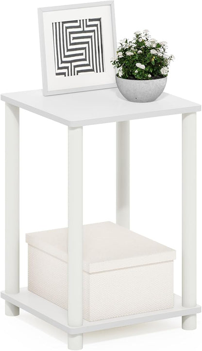 Furinno Turn-N-Tube Side Table, 2-Tier Modern Square End Table with Open Shelf, Toolless Night Stand, Bedside Table, for Living Room, Bedroom, White