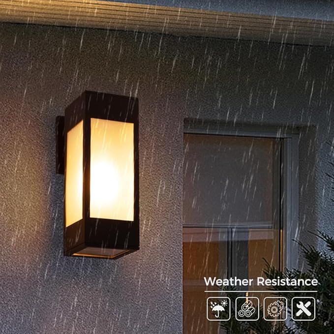 Cerdeco 10.75 Inches Outdoor Wall Light Modern Outdoor Wall Sconce,Aluminum Black Porch Sconce Wall Mounted Lighting with E26 Socket and 3 Side Frosted Glass[ETL Listed]