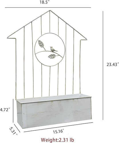 Vintage White Metal Wall Planter, Rustic Farmhouse Hanging Planter for Indoor Outdoor Use, Decorative Wall-Mounted Flower Pot for Succulents, Herbs, Home & Garden Decor