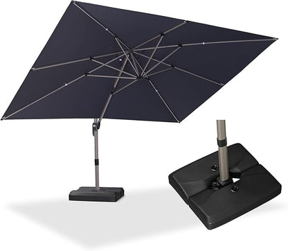 PURPLE LEAF Patio Umbrella with Base Included, 10‘×13’ Outdoor Aluminum Cantilever Umbrella with 360° Rotation, Aluminum Large Offset Umbrella for Outdoor Garden Pool, Grey