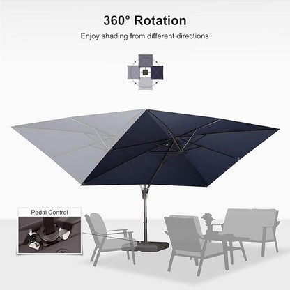 PURPLE LEAF 9' X 11.5' Rectangle Cantilever Umbrella with Base Patio Umbrella Outdoor Aluminum Offset Hanging Umbrella with 360-degree Rotation for Pool Garden Backyard Deck, Navy Blue