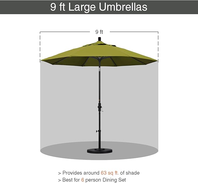California Umbrella 9' Round Aluminum Outdoor Deck, Pool or Patio Umbrella, Crank Lift, Auto Tilt, Bronze Pole, Kiwi Olefin