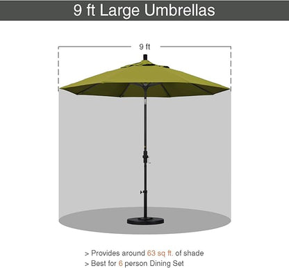 California Umbrella 9' Round Aluminum Outdoor Deck, Pool or Patio Umbrella, Crank Lift, Auto Tilt, Bronze Pole, Kiwi Olefin
