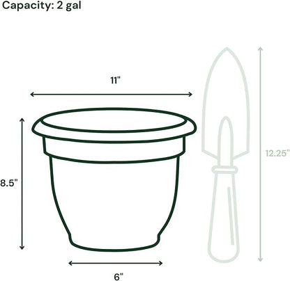 Bloem Ariana 10" Black Round Self-Watering Resin Planter Pot - Rolled Rim Indoor and Outdoor Gardening Planter