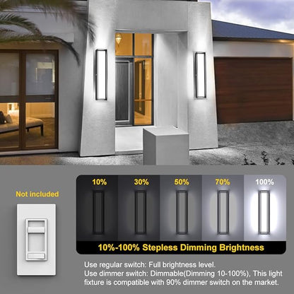 Sytmhoe Outdoor Wall Lights, 23.6in 10%-100% Dimmable 6000K LED Modern Patio Wall Light Fixture, Aluminum&PC Black Exterior Sconce Wall Mounted Lights,Suitable for Garage Courtyard House(6000K)
