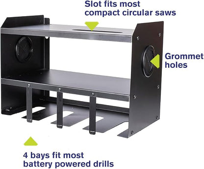 Montezuma 4-Bay Steel Power Tool Holder and Organizer Storage Rack and Shelf