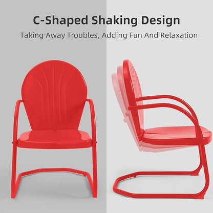 3 Piece Bistro Set, Anti-Rust Table and Chairs Set of 2, Waterproof Retro Metal Chairs for Outdoor Indoor/Porch/Lawn/Balcony- Red