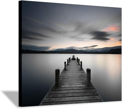 Hardy Gallery Lake Pier Canvas Wall Art: Vintage Wooden Dock Artwork Painting for Living Room (24'' x 18'' x 1 Panel)