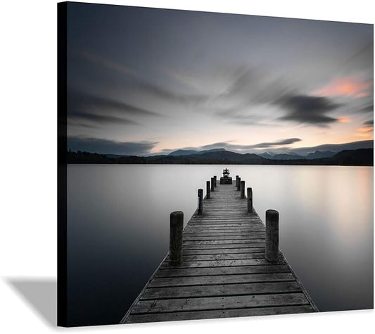 Hardy Gallery Lake Pier Canvas Wall Art: Vintage Wooden Dock Artwork Painting for Living Room (24'' x 18'' x 1 Panel)