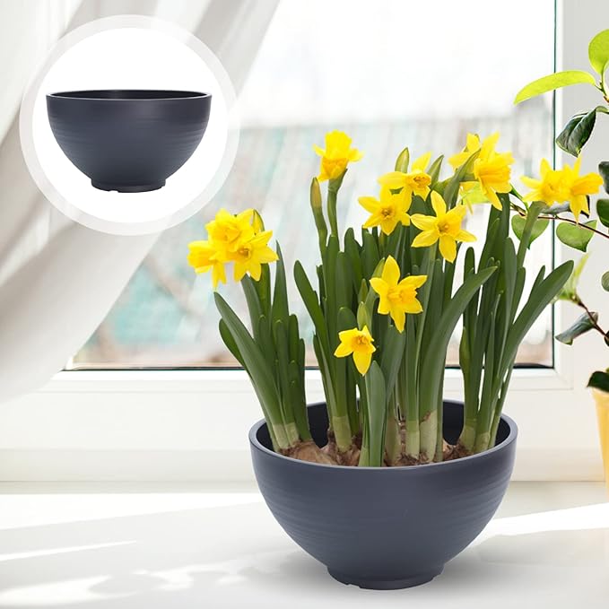 Happyyami Resin Hydroponic Planter Garden Bowl: Micro Landscape Succulent Pot Big Water Lily Container Resin Functional Mini Fish Pond Fountain Bird Bath Grey, 30x30cm