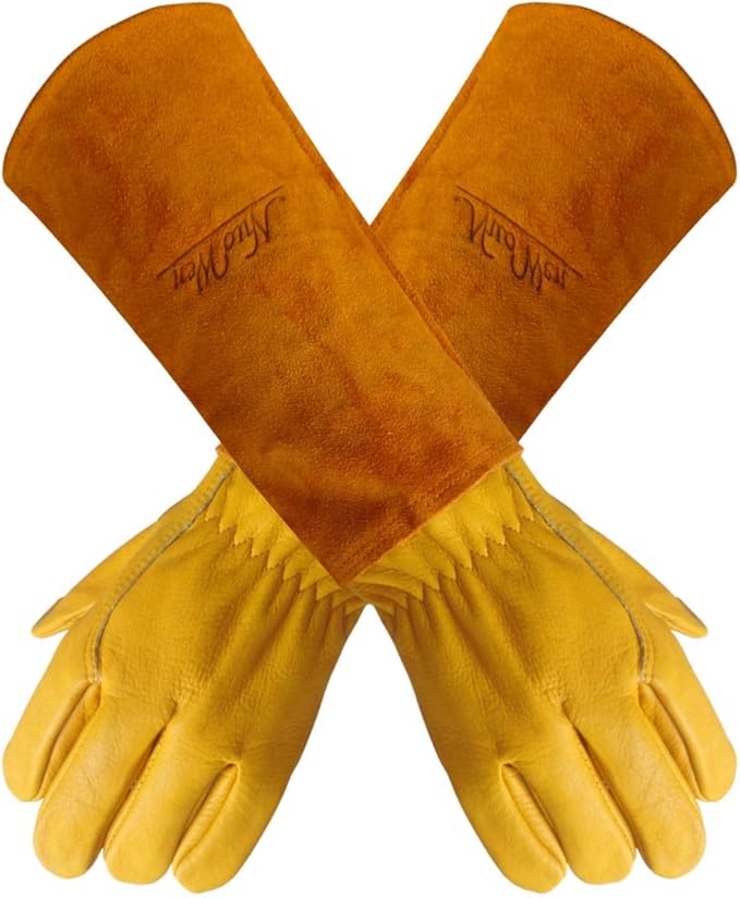 Gardens Leather Gardening Gloves for Women and Men | Thorn and Cut Proof Garden Work Gloves with Long Heavy Duty Gauntlet | Suitable For Thorny Bushes Cacti Rose Pruning Landscaping Work (Extra Large)
