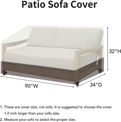 Easy-Going Patio Loveseat Cover UV Resistant Outdoor Couch Cover Bicolor Patio 2-Seater Bench Cover Waterproof Outdoor Furniture Cover with Reflective Hemming (90Wx34Dx32H inch, Beige/Brown)