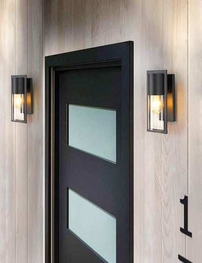 2 Pack Dusk to Dawn Outdoor Wall Lights Modern Farmhouse Outdoor Wall Lanterns Black Porch Light with Seed Glass Modern Waterproof Exterior Light Fixtures Wall Mount Sconce for House Garage Front Door