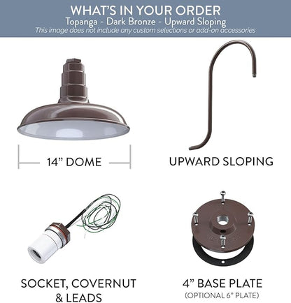 Steel Lighting Co. Topanga Barn Light | Outdoor Wall Mounted | Farmhouse Garage Light Made in America | 14 inch Dome | Upslope Gooseneck | Dark Bronze Exterior/White Interior