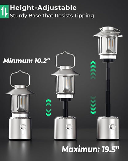 Camping Lantern Rechargeable, Telescopic Camping Light, Waterproof Retro Emergency Lights, Electric Lanterns for Power Outages, Vintage Hurricane Lamp for Tent Outdoor Patio RV Fishing
