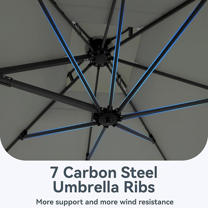 GREEN PARTY 10x10 ft Cantilever Patio Umbrella with Base Included, Outdoor Offset Umbrellas with 360° Rotation, 5-Year-Non-Fading Hanging Pool Umbrella for Garden Deck Poolside - Grey