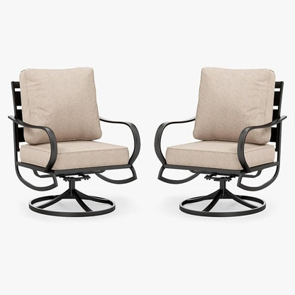 MFSTUDIO Metal Patio Conversation Sets, Outdoor Furniture Sofas Set of 2, 2 Pieces Durable Steel Frame Patio Swivel Chairs with 5.8" Beige Cushions for Patio Garden Backyard Balcony