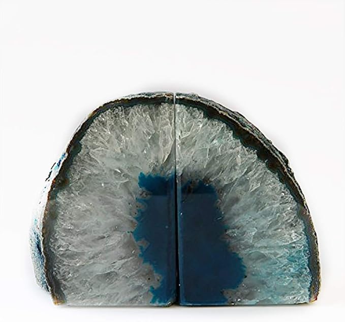JIC Gem Book Ends Teal Agate Bookends for Shelves Decorative Geode Bookends to Hold Books Heavy Duty Home Decor with Rubber Bumpers(1 Pair, 4-6 LBS)