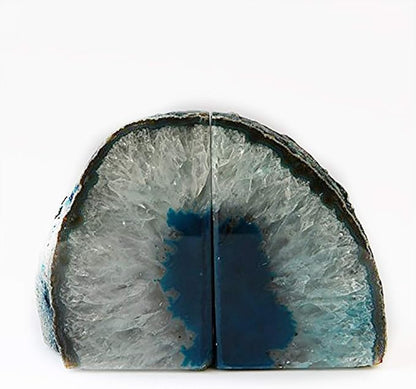 JIC Gem Book Ends Teal Agate Bookends for Shelves Decorative Geode Bookends to Hold Books Heavy Duty Home Decor with Rubber Bumpers(1 Pair, 4-6 LBS)