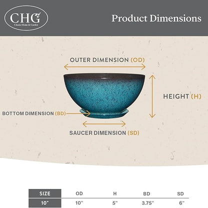 Classic Home and Garden Rosie Modern Planter w/Drainage - Contemporary Planter Bowls - Shallow Round Vases for Small Plants - Versatile Indoor & Outdoor Pots (10” Northern Lights)