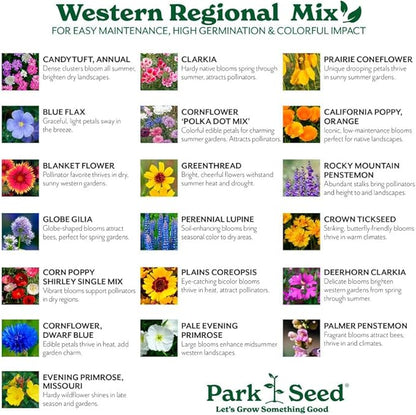 Park Seed Grow Your Own Vibrant Annual and Perennial Wildflower Garden Seeds Mixture, Easy to Grow Varieties for Pollinators and Spring Gardens - Western Regional Mix, 1 lb