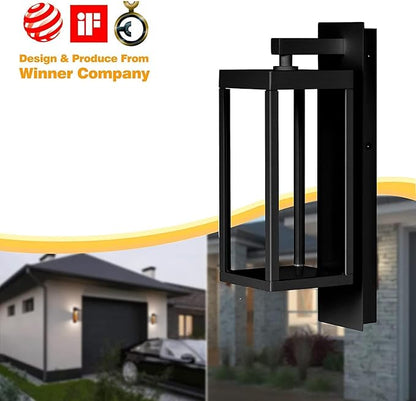 Outdoor Wall Sconce, Exterior Waterproof Wall Lantern Light Fixtures, Dark Porch Lights with Clear Glass Shade, Waterproof Aluminum Front Door Wall Mount Lighting for Garage Garden Patio, 2 Pack