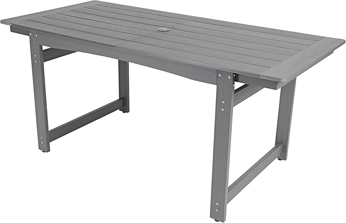 67" Outdoor Dining Table with Umbrella Hole, HIPS All-Weather Rectangular Patio Table for Outdoor/Indoor Use, Grey