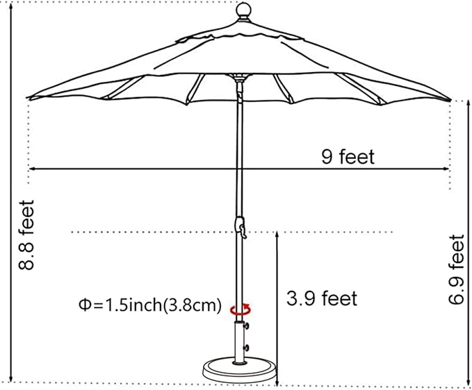 EliteShade USA 10-Year-Non-Fading 9Ft Market Umbrella Patio Umbrella Outdoor Table Umbrella with Ventilation, Black