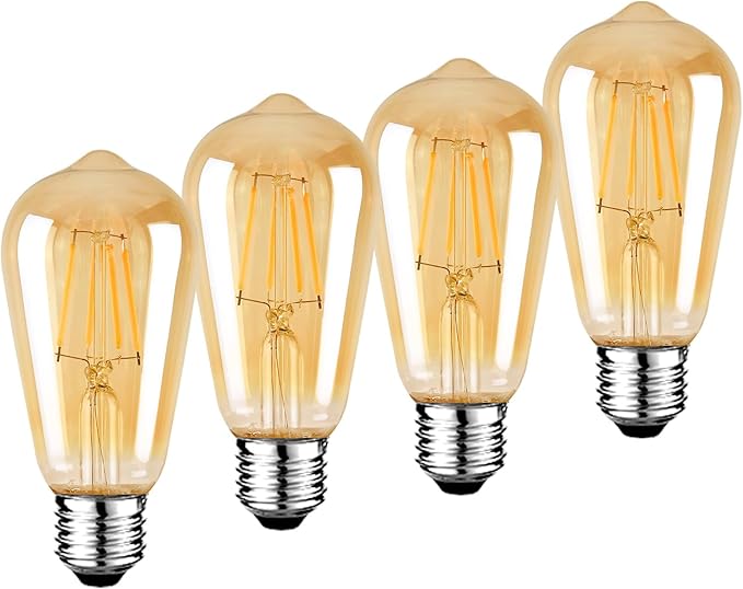 HESSION Vintage LED Edison Bulbs 4W ST58,Equivalent 60W,Dimmable,4 Pack E26 Base 400Lumens, 2700K Warm White, Antique LED Filament Bulb,85+ CRI, Edison Light Bulbs Amber Glass for Home, Bedroom