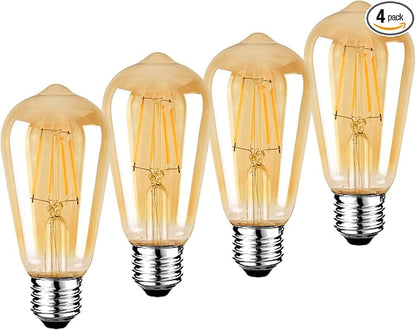 HESSION Vintage LED Edison Bulbs 4W ST58,Equivalent 60W,Dimmable,4 Pack E26 Base 400Lumens, 2700K Warm White, Antique LED Filament Bulb,85+ CRI, Edison Light Bulbs Amber Glass for Home, Bedroom