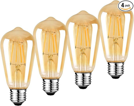 HESSION Vintage LED Edison Bulbs 4W ST58,Equivalent 60W,Dimmable,4 Pack E26 Base 400Lumens, 2700K Warm White, Antique LED Filament Bulb,85+ CRI, Edison Light Bulbs Amber Glass for Home, Bedroom