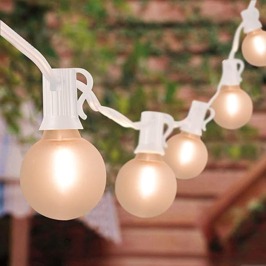 Outdoor LED String Lights, 50Ft with 52 Frosted White LED Globe Bulbs, Waterproof for Indoor/Outdoor Use, Perfect for Garden, Bistro, Pergola, Tents & Decorations, White