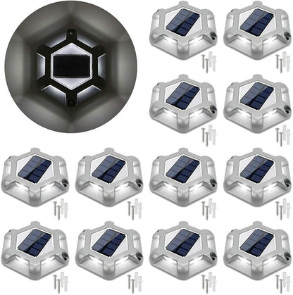 VOLISUN Solar Deck Lights Driveway Dock Lights, 12-Pack Waterproof Outdoor LED Aluminum Dock Lighting Warning Step Light for Driveway Sidewalk Garden Pathway Yard(Warm White+White,2 Colors in 1)
