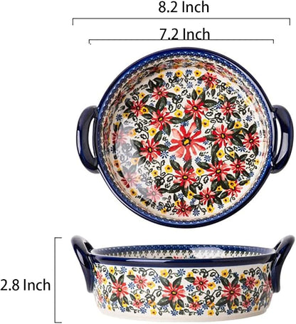 Red Daisy Flower Vintage Style Ceramic Bakeware Casserole Dish Baking Pan Lasagna Pans Baking Dish with Handles for Oven/Cooking/Kitchen-1 PCS, 32 OZ